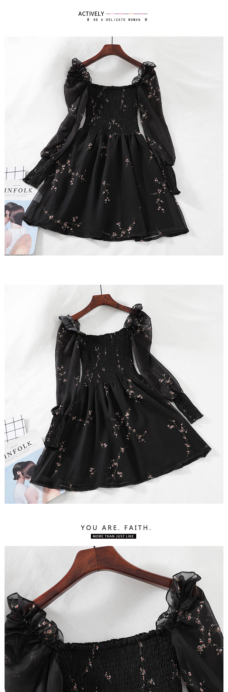 Women's Floral Printed Puff Sleeve Dress