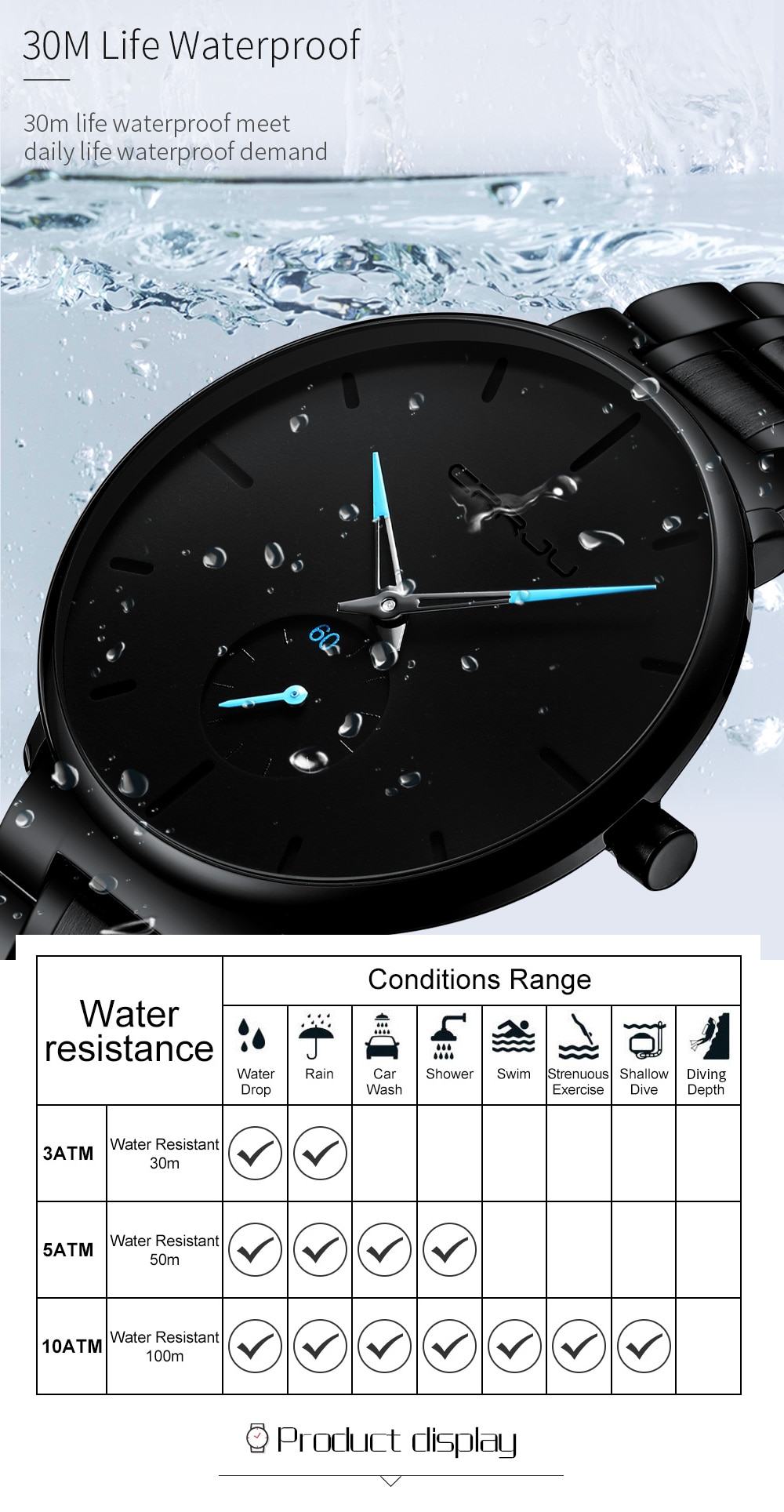 CRRJU Mens Watches Stainless Steel Men's Wrist Watch Casual Luxury Waterproof Sport Watch for Men Quartz Watch Relogio Masculino